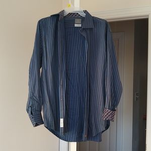 Thomas Dean Men's XL Blue Pinstripe Button up Long sleeve Shirt